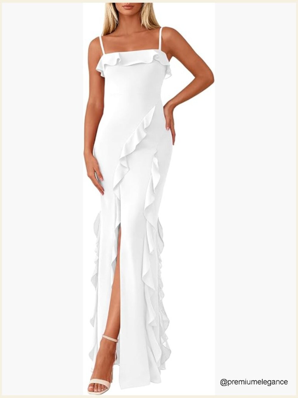 Bodycon Maxi Dress Mesh Ruffle Spaghetti Strap Square Neck Formal Cocktail